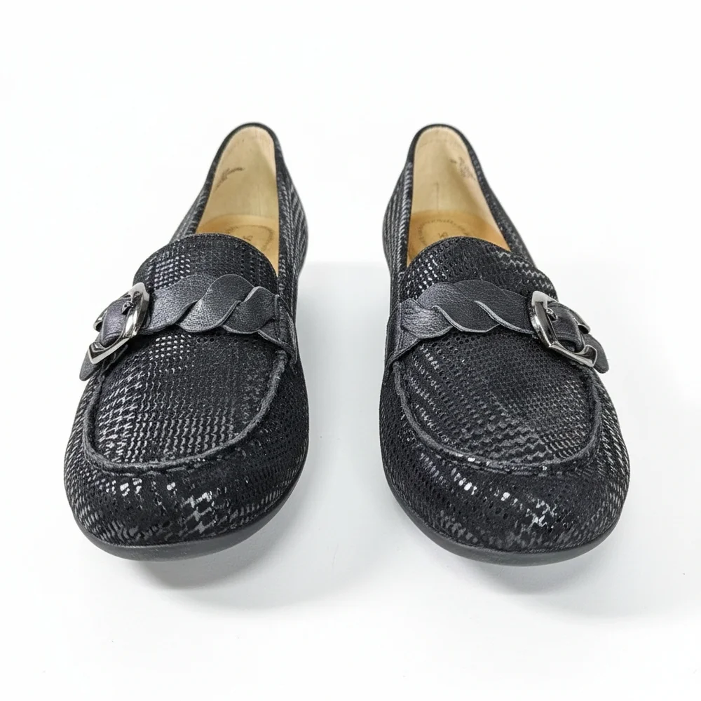 Softspots Size 10 Flats Loafers Black Metallic Houndstooth Leather Cushioned